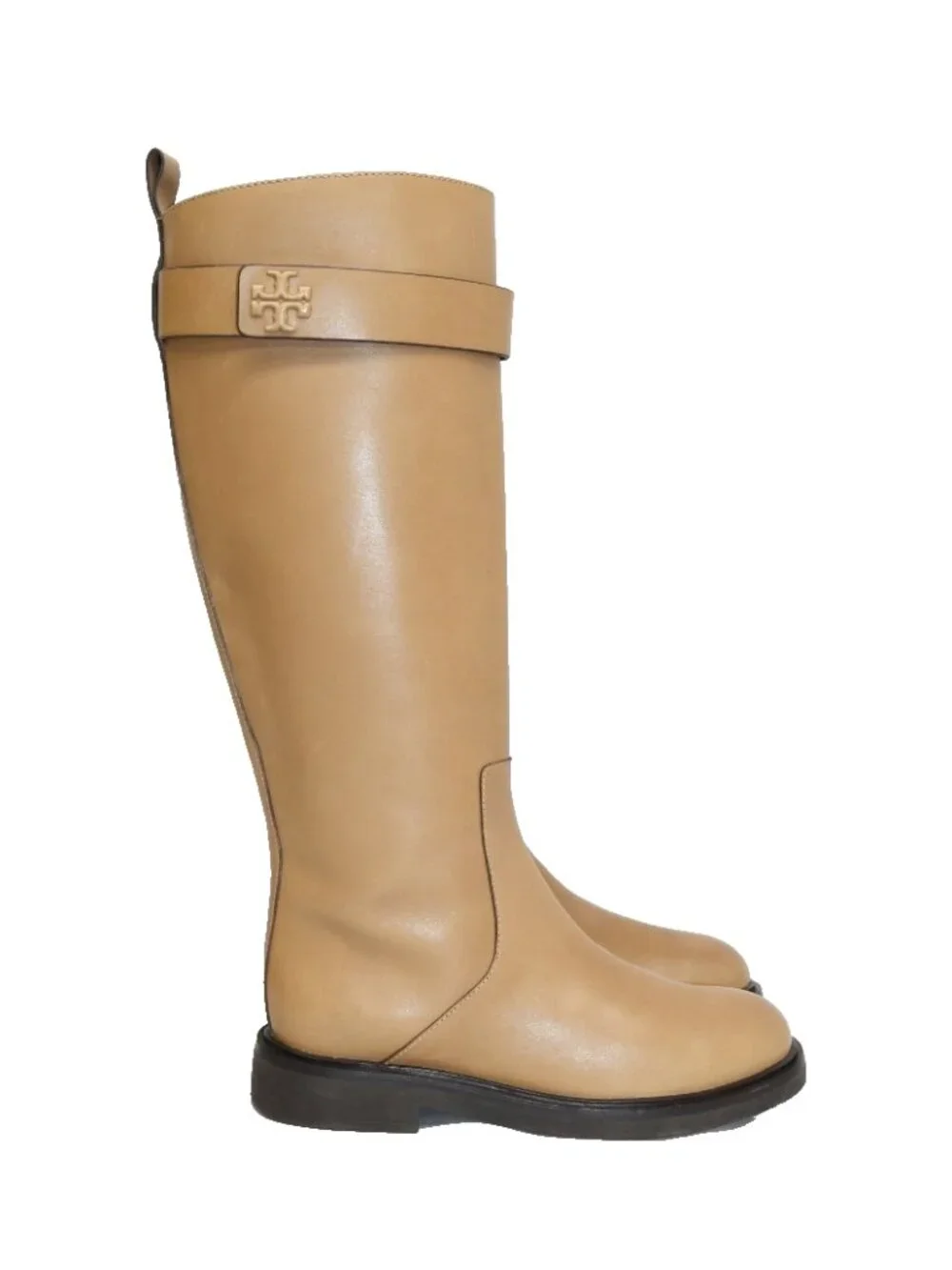 $600 TORY BURCH Double T Utility KNEE HIGH Boots LOGO LEATHER BROWN 6.5 (TF21)